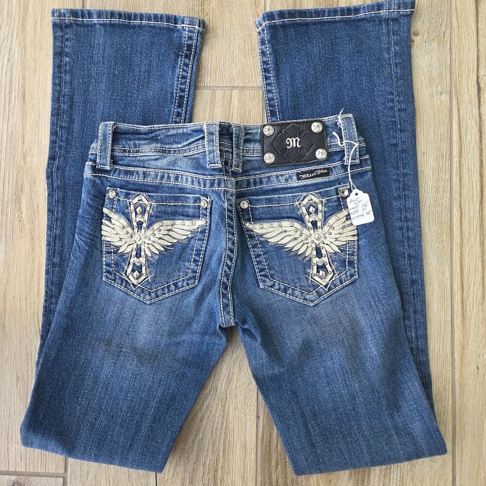 Miss Me Winged Cross Rhinestone Bootcut Jeans